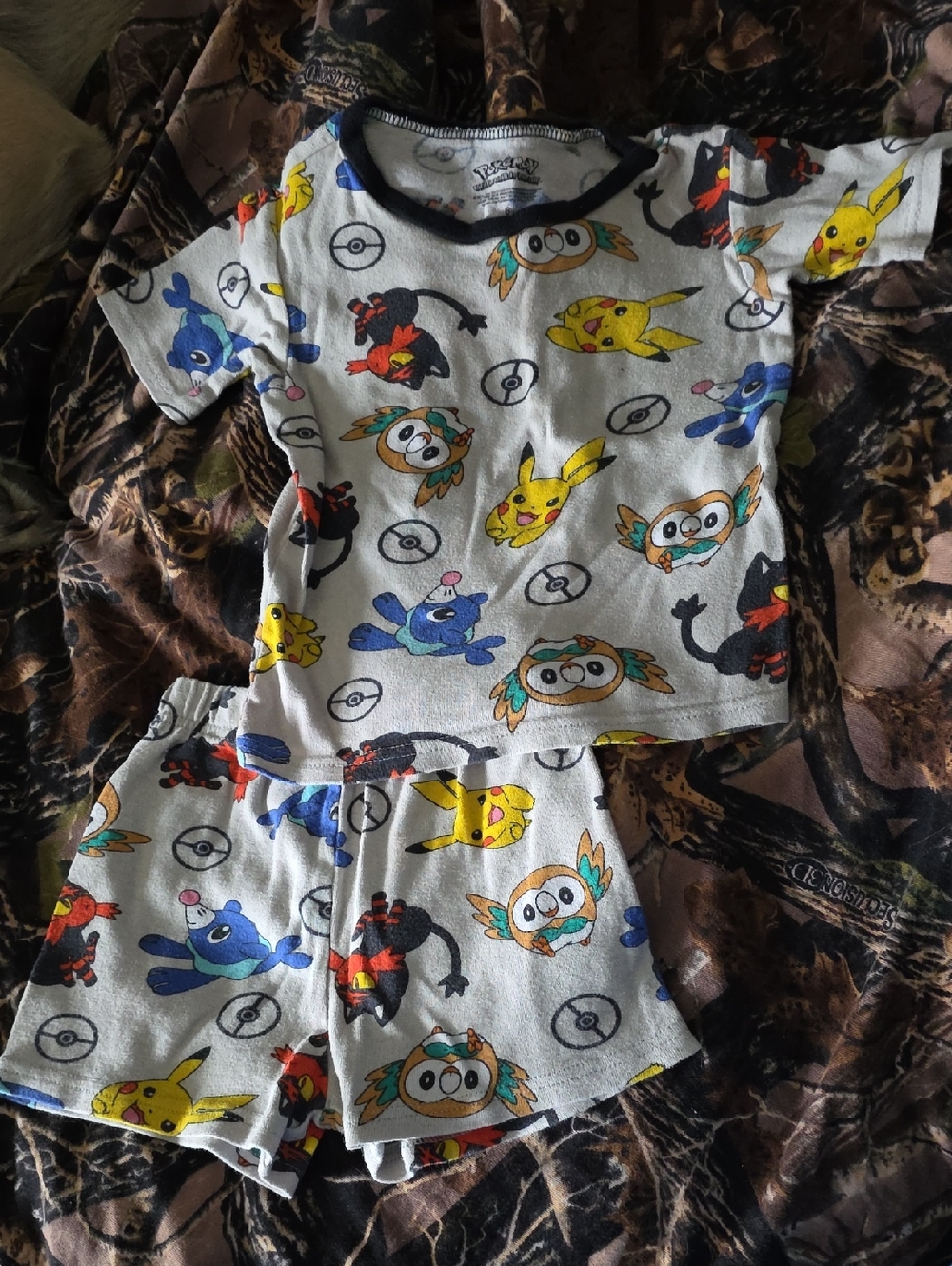 Pokemon Gray Pajama Set with Yellow Pikachu and Multicolor Characters